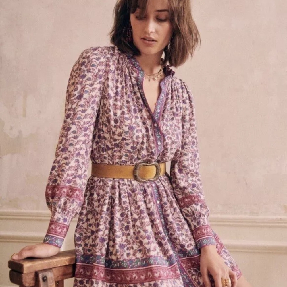 Sezane Lio Dress in Mini Flowers Violet Sz 36 US 4 / M